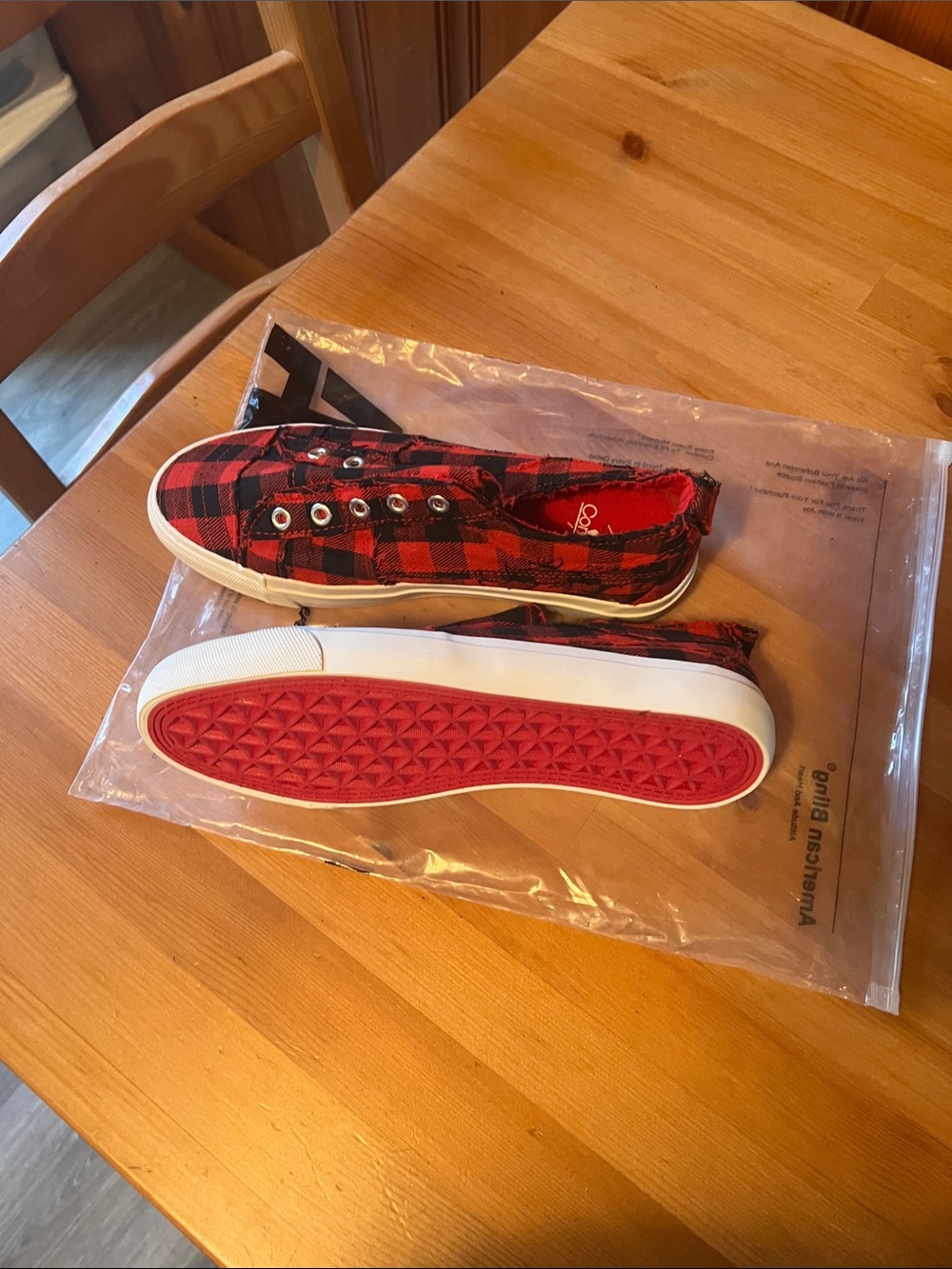 Women’s Red Plaid Slip-On Sneakers